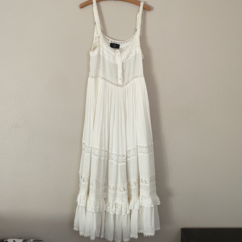 White flowy lace Boho Midi Dress small